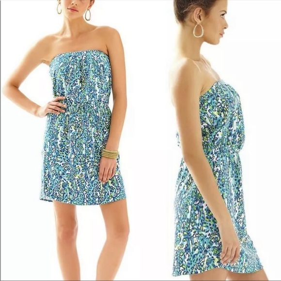 Lilly Pulitzer Windsor Sea Blue It’s a Stretch Strapless Cotton Jersey Dress - Picture 1 of 7